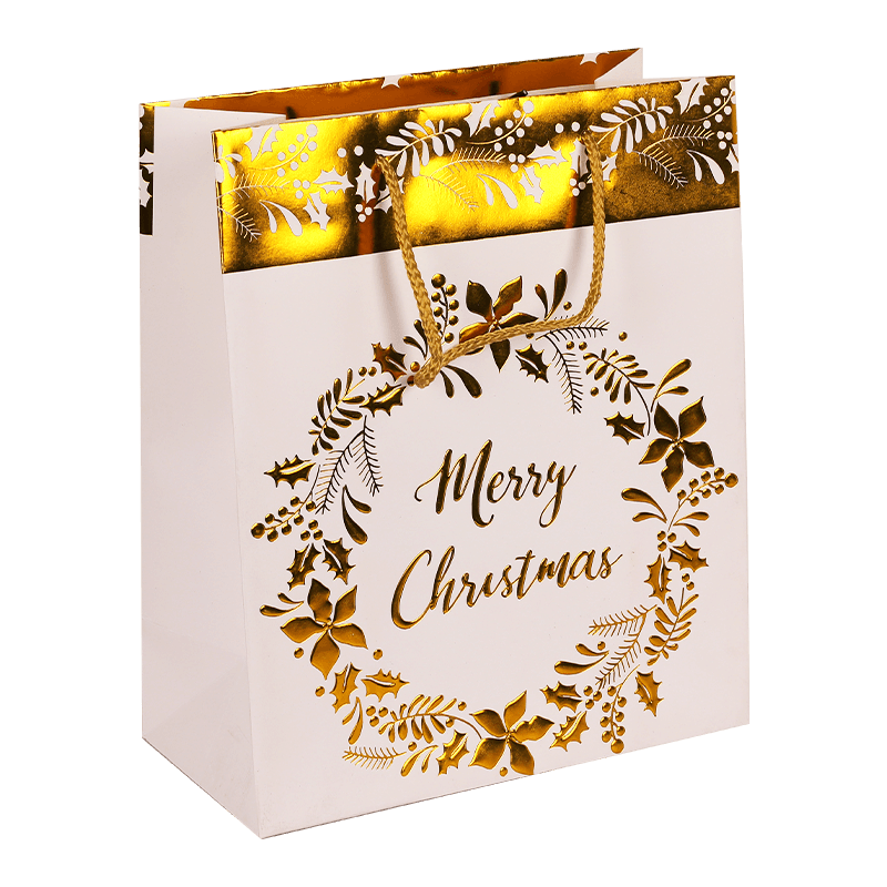 Customized Hot Stamping Foil Merry Christmas Paper Tote Bags