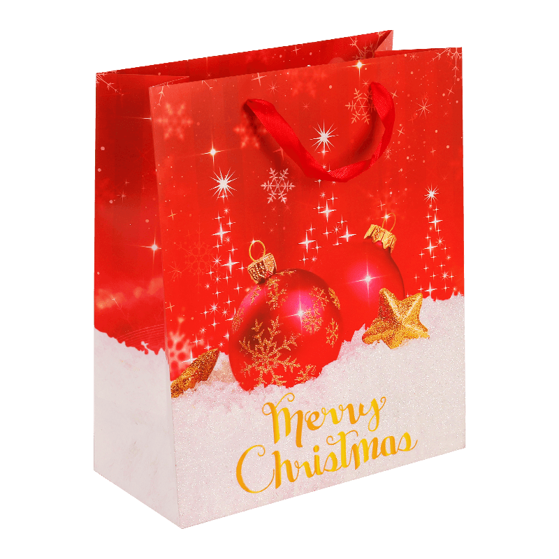 Printed Christmas Ball Pattern Party Favor Paper Gift Bags With Handle