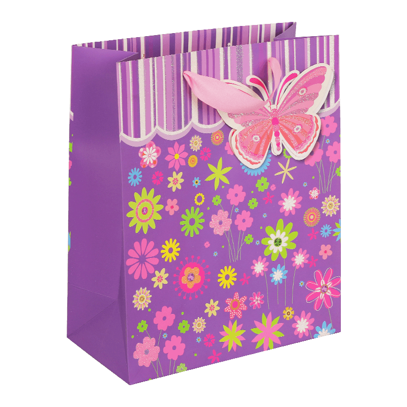 Custom Butterfly Printed Gift Bag With Satin Ribbon Handles