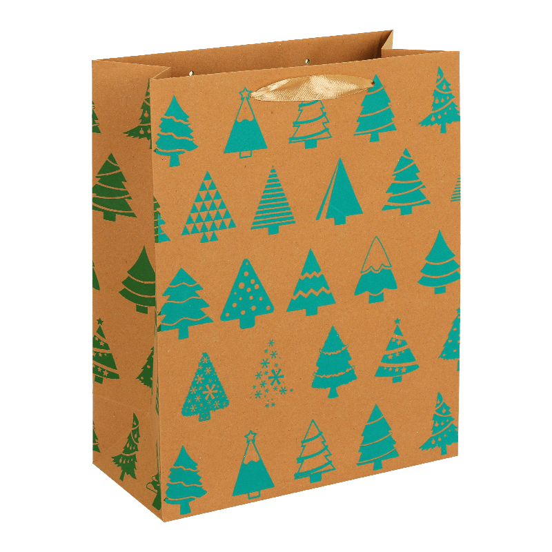 Christmas Kraft Paper Bags With Grosgrain Ribbon Handles