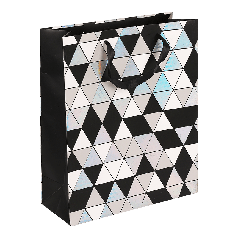 Renewable Printed Geometric Design Paper Shopping Gift Bag With Handle