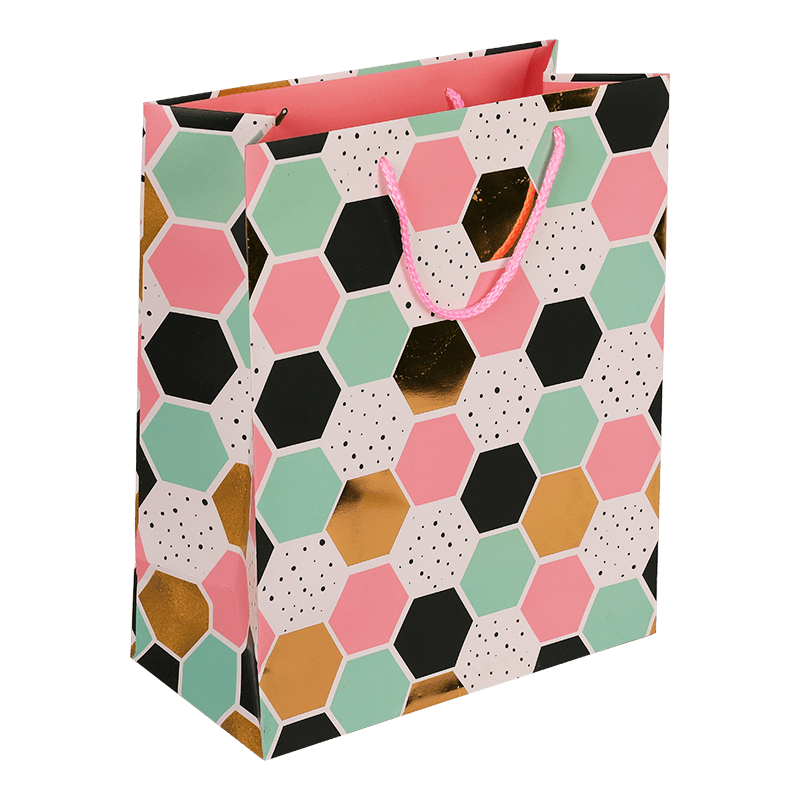 Exquisite Geometric Printed Paper Shopping Gift Bag With Rope Handle