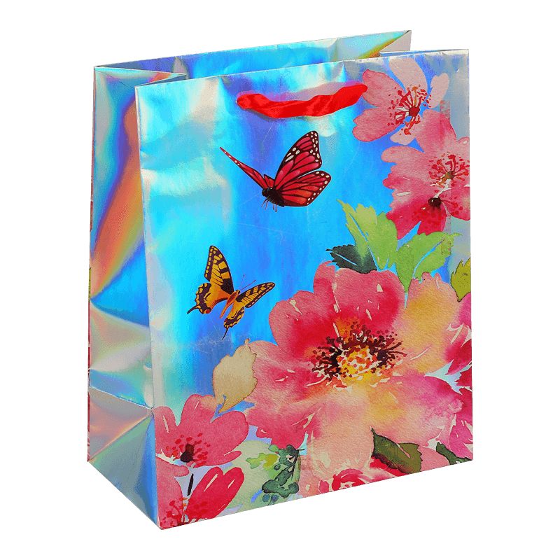 Recyclable Flower Printed Holographic Paper Gift Favors Bag