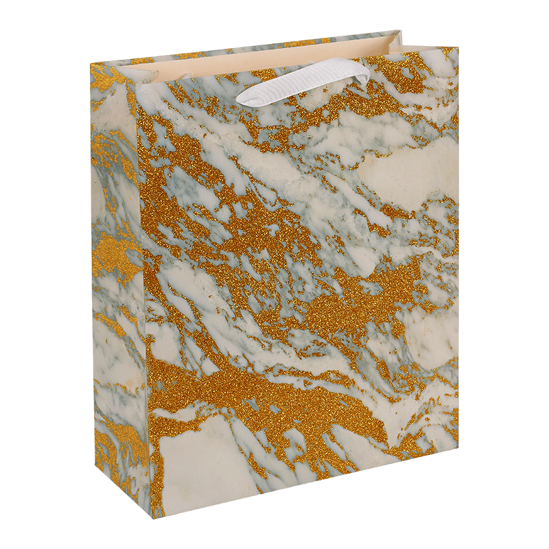 Printed Marble White Gloss Glitter Gold Shopping Paper Gift Bag