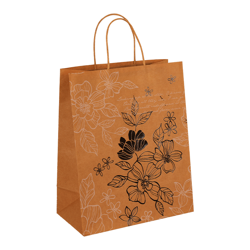 Factory Printed Elegant Flower Design Kraft Paper Gift Bag