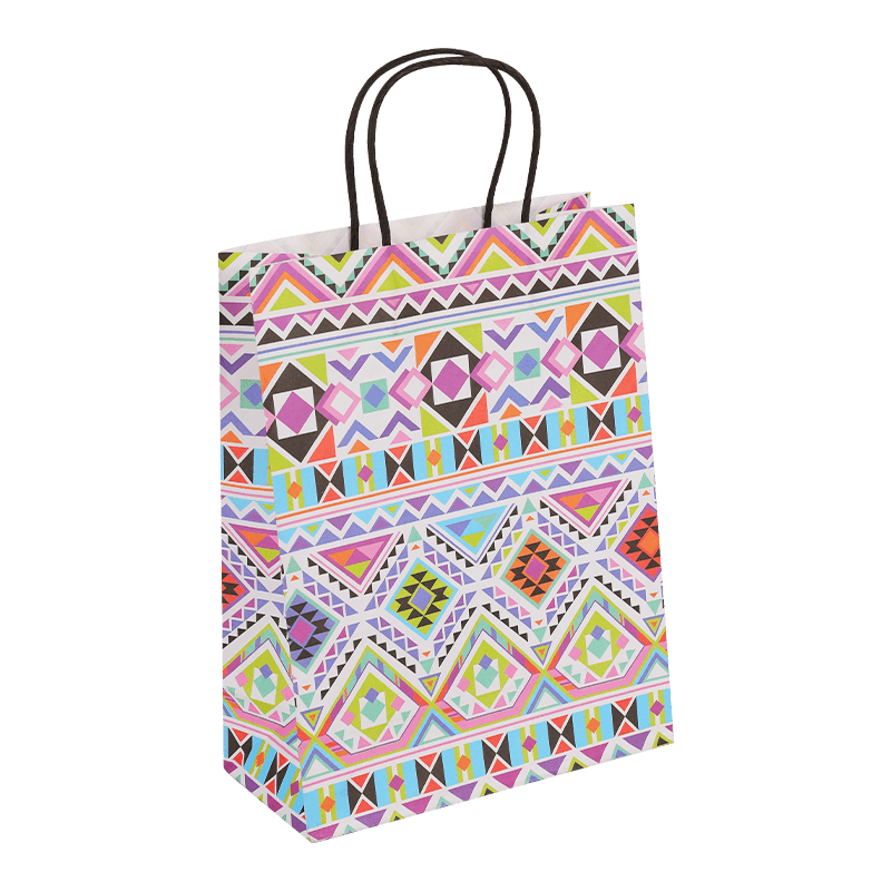 Reusable Large Colorful Printed Kraft Paper Shopping Gift Bag With Handle