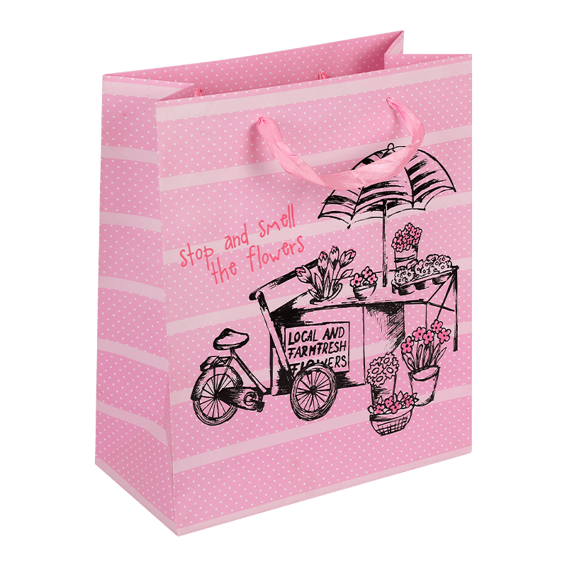 Customizable Printed Pink Stripes Paper Gift Bag With Handle