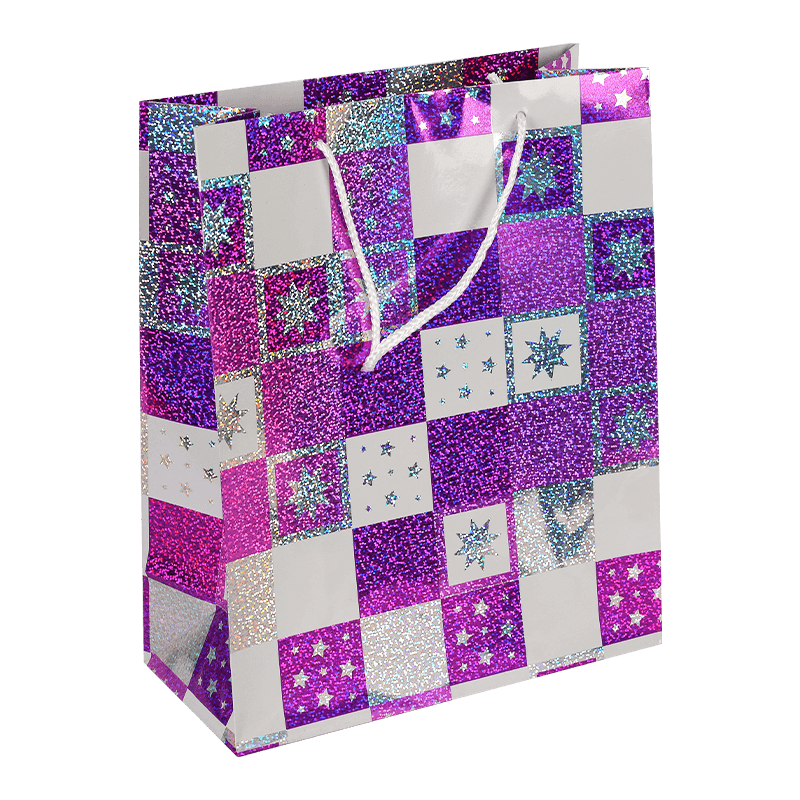 Manufacturer Printed Silver Holographic Foil Gift Bag with Corded Handles