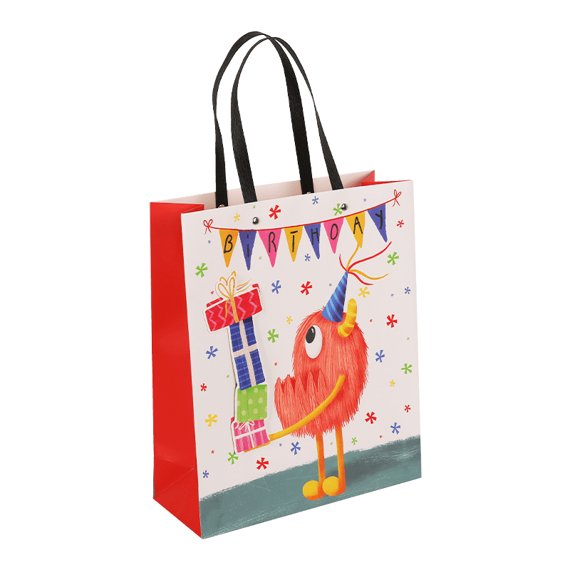 Reusable Printed Monster Themed Happy Birthday Gift Paper Bag For Kids With Rivet Handle