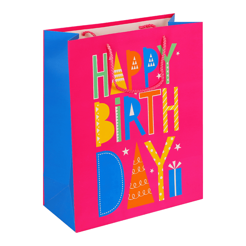 Eco-friendly Packaging Paper Gift Bag With Happy Birthday Illustration