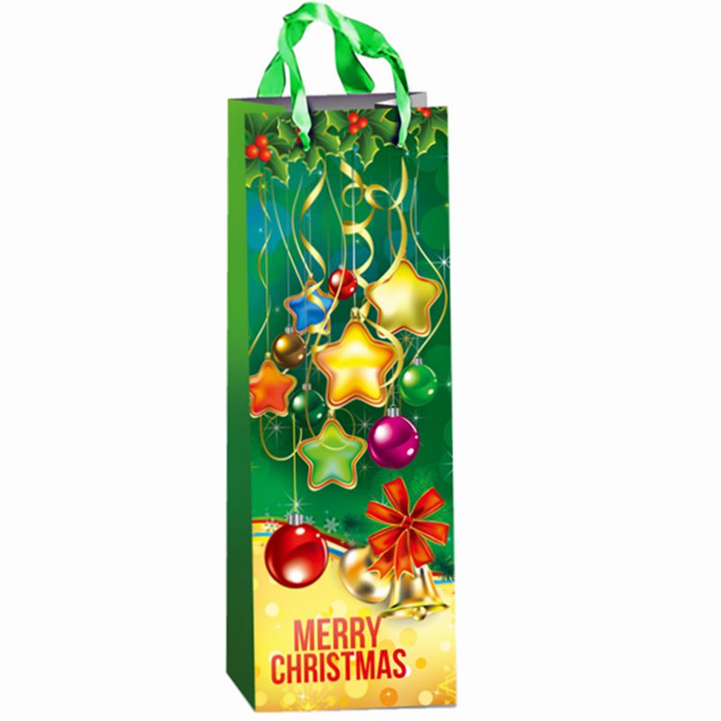 Printed Elegant Merry Christmas Red Wine Paper Gift Bag