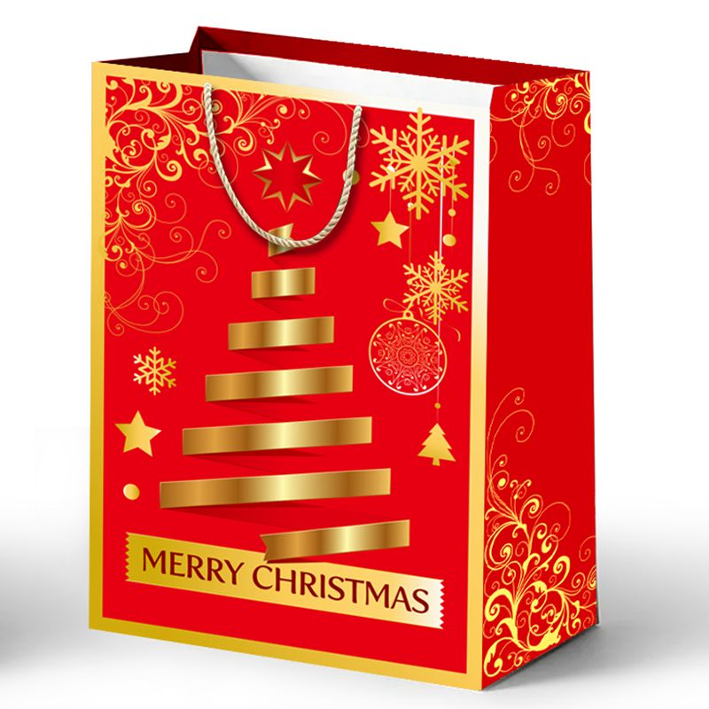 Wholesale Printed Merry Christmas Party Present Paper Bag With PP Rope