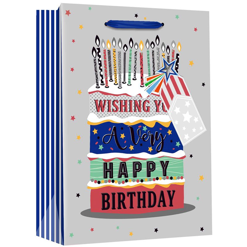 Happy Birthday Themed Party Gift Bag With Cake And Candles