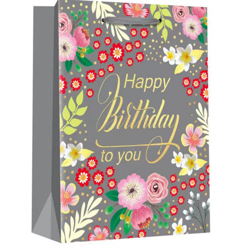 Floral Pattern Paper Gift Bags For Happy Birthday